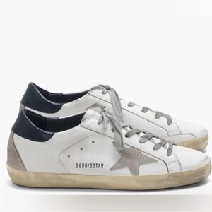 Golden Goose & Dust Bag Super Star White, Gray, Blue Leather Sneakers LIKE NEW